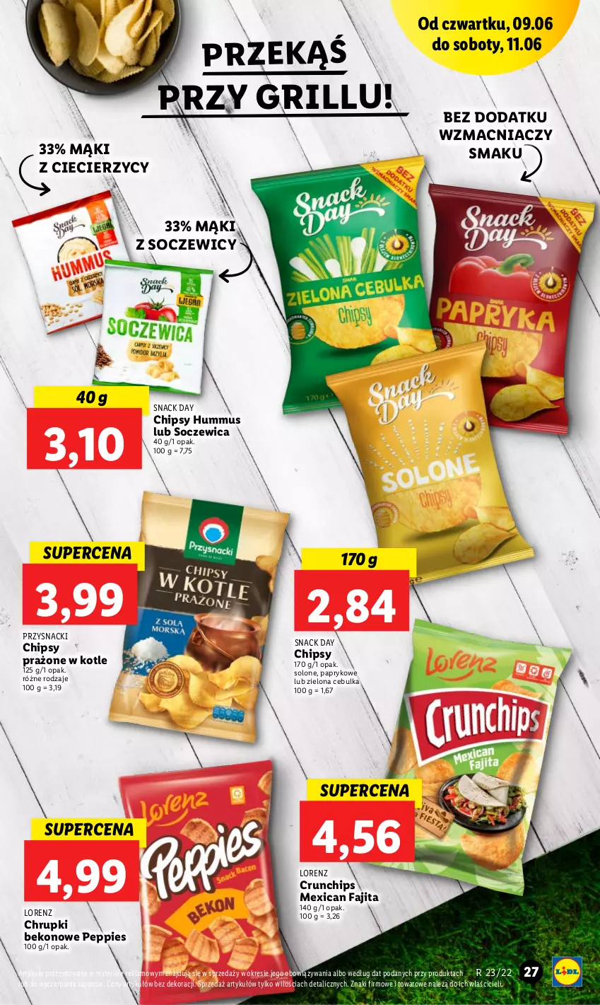 Gazetka promocyjna Lidl - GAZETKA - ważna 09.06 do 11.06.2022 - strona 27 - produkty: Beko, Chipsy, Chrupki, Crunchips, Fa, Grill, Hummus, Lorenz, Mus, Przysnacki