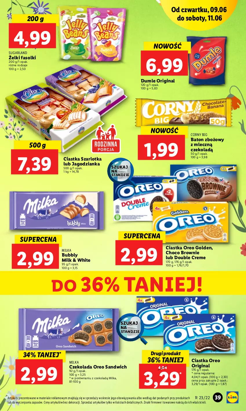 Gazetka promocyjna Lidl - GAZETKA - ważna 09.06 do 11.06.2022 - strona 39 - produkty: Baton, Brownie, Ciastka, Czekolada, Fa, Gin, Jagodzianka, Milka, Oreo, Por, Szarlotka