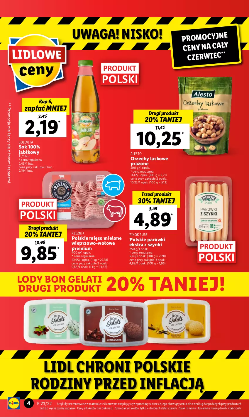 Gazetka promocyjna Lidl - GAZETKA - ważna 09.06 do 11.06.2022 - strona 4 - produkty: Lody, Mięso, Mięso mielone, Parówki, PIKOK, Pur, Sok, Waga