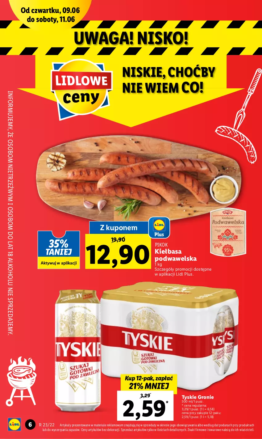 Gazetka promocyjna Lidl - GAZETKA - ważna 09.06 do 11.06.2022 - strona 6 - produkty: Kiełbasa, Kiełbasa podwawelska, PIKOK, Tyskie, Waga, Wawel