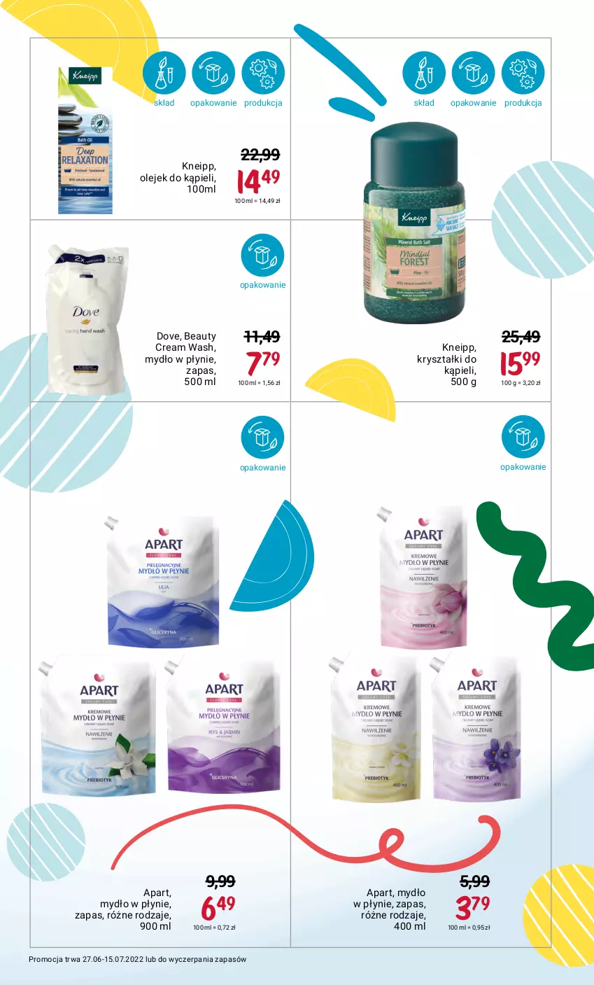 Gazetka promocyjna Rossmann - ważna 27.06 do 15.07.2022 - strona 15 - produkty: Dove, Kneipp, Mydło, Mydło w płynie, Olej