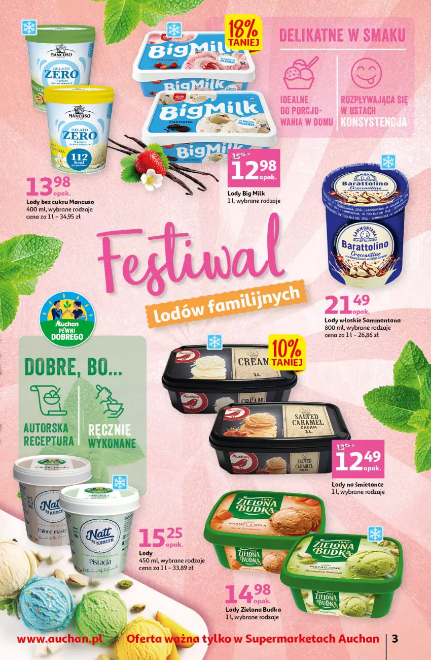Gazetka promocyjna Auchan - Gazetka Oferta tygodnia Supermarket Auchan - ważna 15.06 do 21.06.2023 - strona 3 - produkty: Big Milk, Lody, Por, Zielona Budka