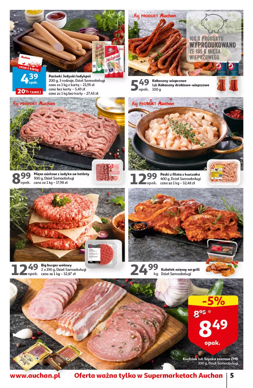 Gazetka promocyjna Auchan - Gazetka Oferta tygodnia Supermarket Auchan - ważna 15.06 do 21.06.2023 - strona 5 - produkty: Burger, Grill, Kabanos, Kindziuk, Kotlet, Kurczak, Parówki