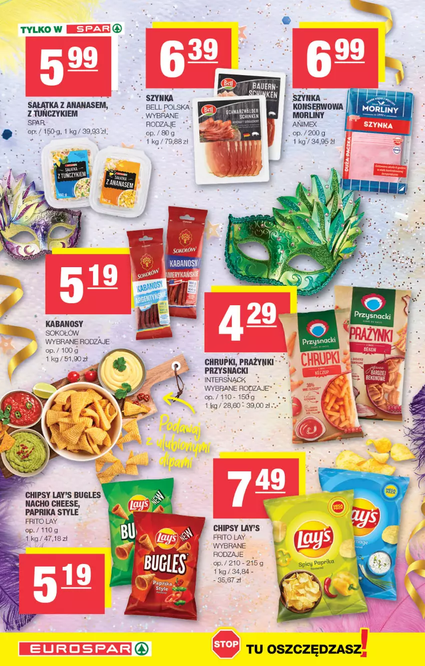 Gazetka promocyjna Spar - EuroSpar - ważna 29.01 do 08.02.2023 - strona 10 - produkty: Chipsy, Chrupki, Kabanos, Morliny, Przysnacki, Sałat, Sałatka, Ser, Sok, Sokołów, Szynka, Tuńczyk