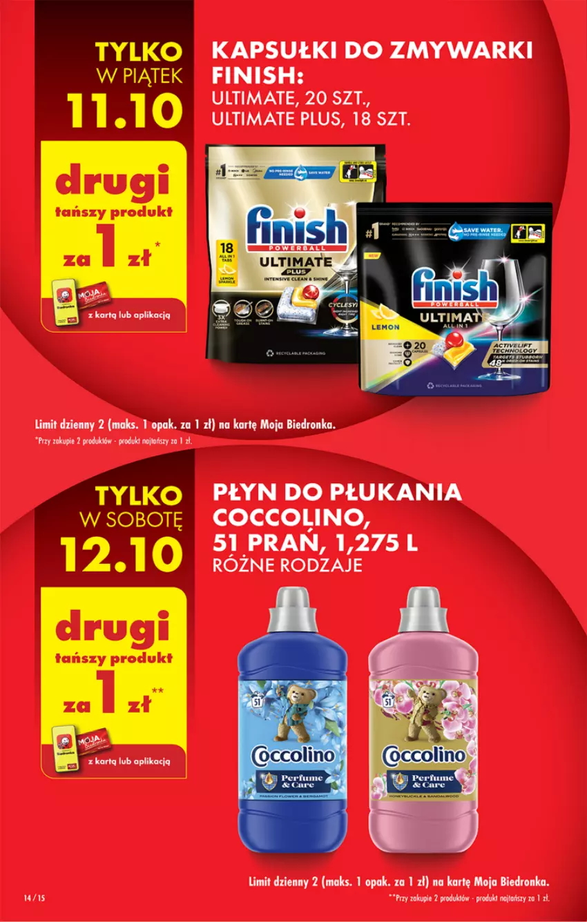 Gazetka promocyjna Biedronka - Od Czwartku - ważna 10.10 do 16.10.2024 - strona 14 - produkty: Coccolino, Finish, Płyn do płukania, Zmywarki