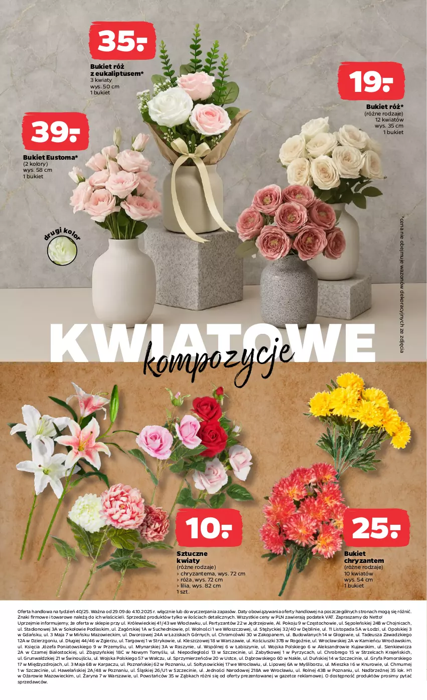 Gazetka promocyjna Netto - Od Poniedziałku Przemysłowa - ważna 29.09 do 04.10.2025 - strona 4 - produkty: Bukiet, Chryzantema, Fa, Gry, Karp, Kujawski, Podlaski, Róża, Sok, Stock, Top, Wazon, Wino