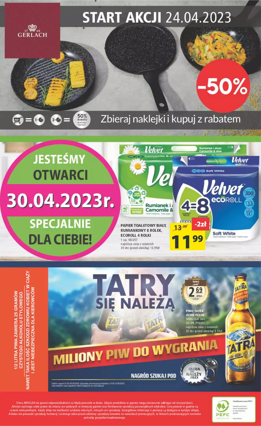 Gazetka promocyjna Arhelan - Gazetka - ważna 21.04 do 30.04.2023 - strona 20 - produkty: Papier, Papier toaletowy, Piwo, Rolki, Rum, Tatra, Velvet