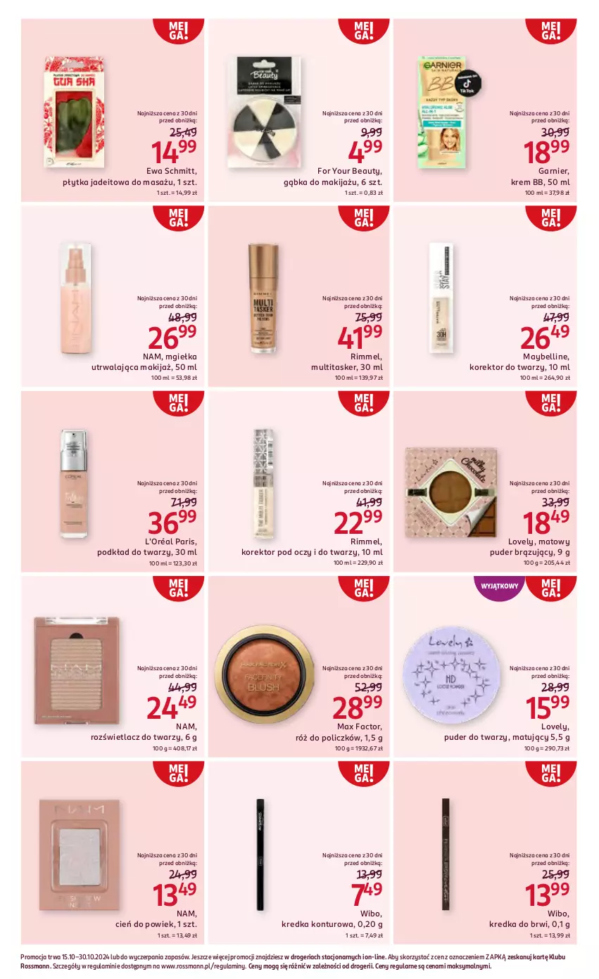 Gazetka promocyjna Rossmann - 15 października - ważna 15.10 do 30.10.2024 - strona 10 - produkty: Bell, Cień, Ewa Schmitt, Fa, For Your Beauty, Garnier, Korektor do twarzy, Kredka, Kredka do brwi, Krem bb, L’Oréal, Lovely, Makijaż, Max Factor, Maybelline, Płytka, Podkład, Podkład do twarzy, Puder, Puder do twarzy, Róż do policzków, Rozświetlacz, Wibo