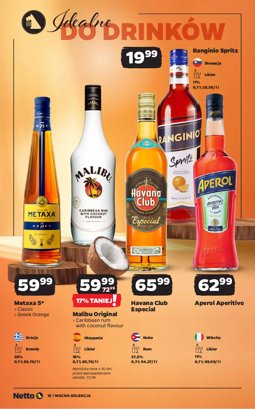 Gazetka promocyjna Netto - Netto_MK_02/25 - ważna 01.02 do 28.02.2025 - strona 16 - produkty: Aperol, Brandy, Gin, Likier, Malibu, Metaxa, Rum