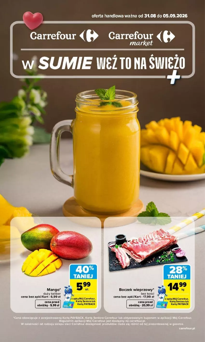Gazetka promocyjna Carrefour - Gazetka Carrefour, Market w SUMIE weź to na świeżo - ważna 31.08 do 05.09.2026 - strona 1 - produkty: Boczek, Boczek wieprzowy, Mango