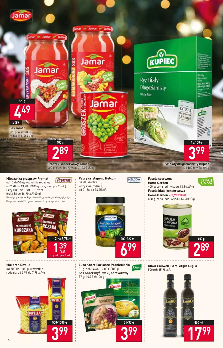 Gazetka promocyjna Stokrotka - Supermarket - ważna 15.12 do 21.12.2022 - strona 16 - produkty: Fa, Fasola, Gin, Grill, Groszek, HELCOM, Knorr, Kosz, Kupiec, Makaron, Oliwa, Oliwa z oliwek, Papryka, Piec, Piernik, Piwa, Prymat, Ryż, Ryż biały, Ser, Sos, Wiko, Zupa