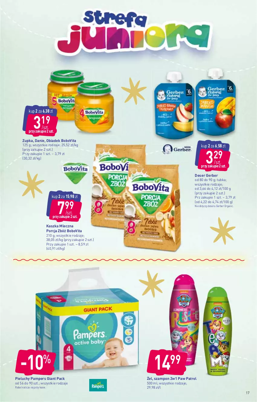 Gazetka promocyjna Stokrotka - Supermarket - ważna 15.12 do 21.12.2022 - strona 17 - produkty: BoboVita, Deser, Gerber, Pampers, Pieluchy, Por, Ser, Szampon