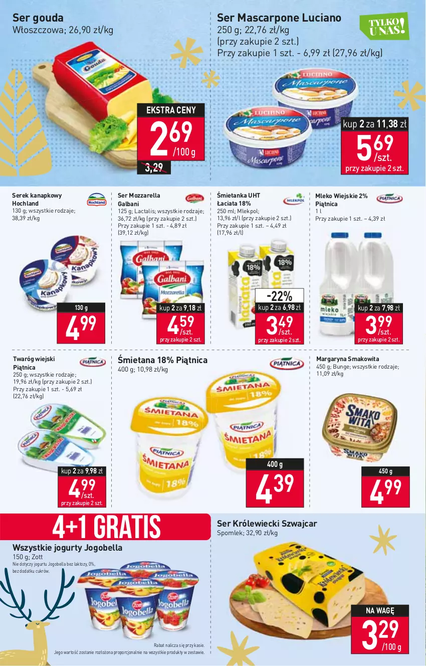 Gazetka promocyjna Stokrotka - Supermarket - ważna 15.12 do 21.12.2022 - strona 6 - produkty: Bell, Bella, Galbani, Gouda, Gra, Hochland, Jogobella, Jogurt, Margaryna, Mascarpone, Mleko, Mozzarella, Piątnica, Por, Ser, Ser Królewiecki, Serek, Serek kanapkowy, Smakowita, Twaróg, Zott