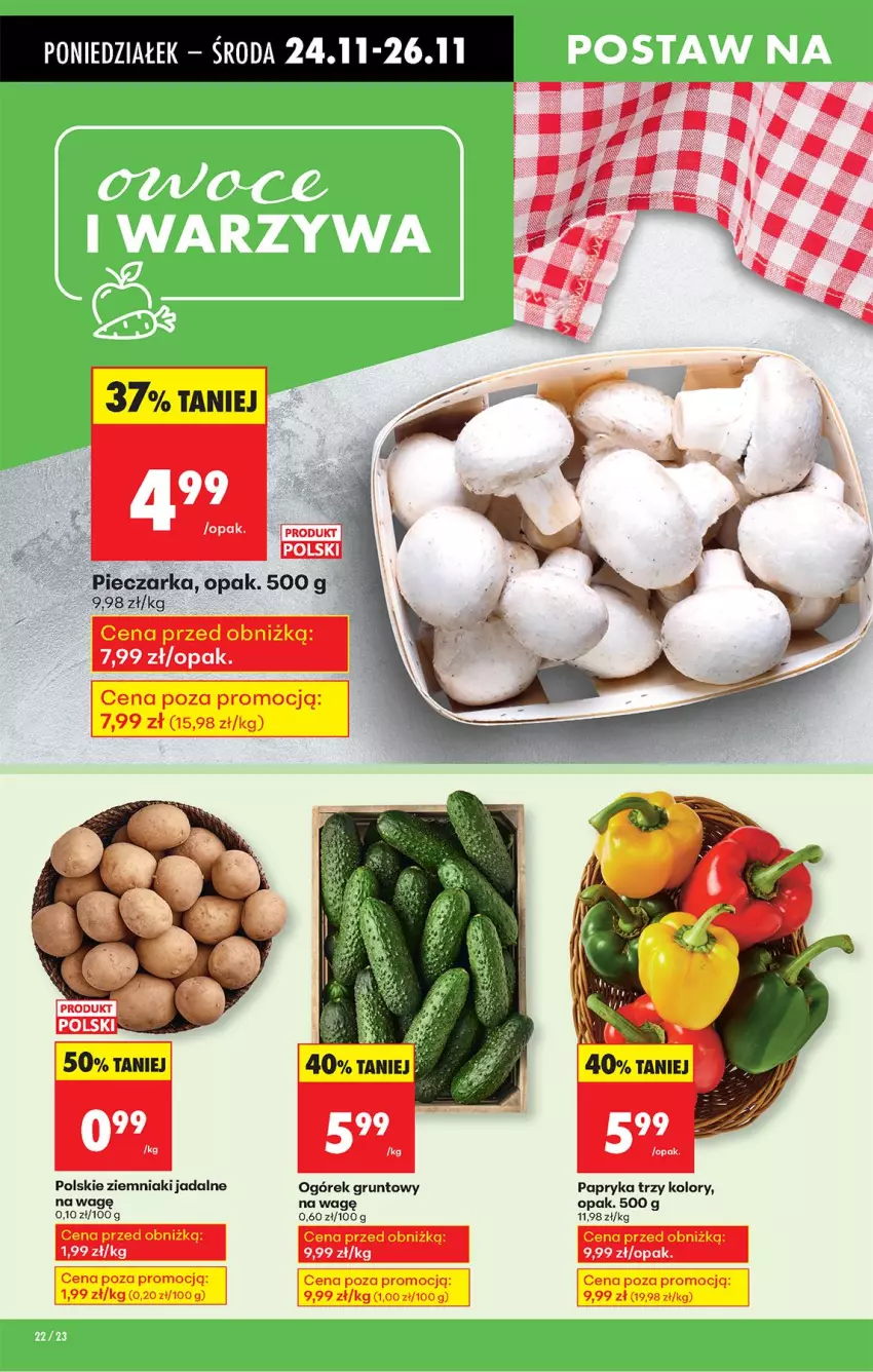 Gazetka promocyjna Biedronka - Od Poniedziałku - ważna 24.11 do 29.11.2025 - strona 28 - produkty: Grunt, Ogórek, Papryka, Piec, Pieczarka, Ziemniaki