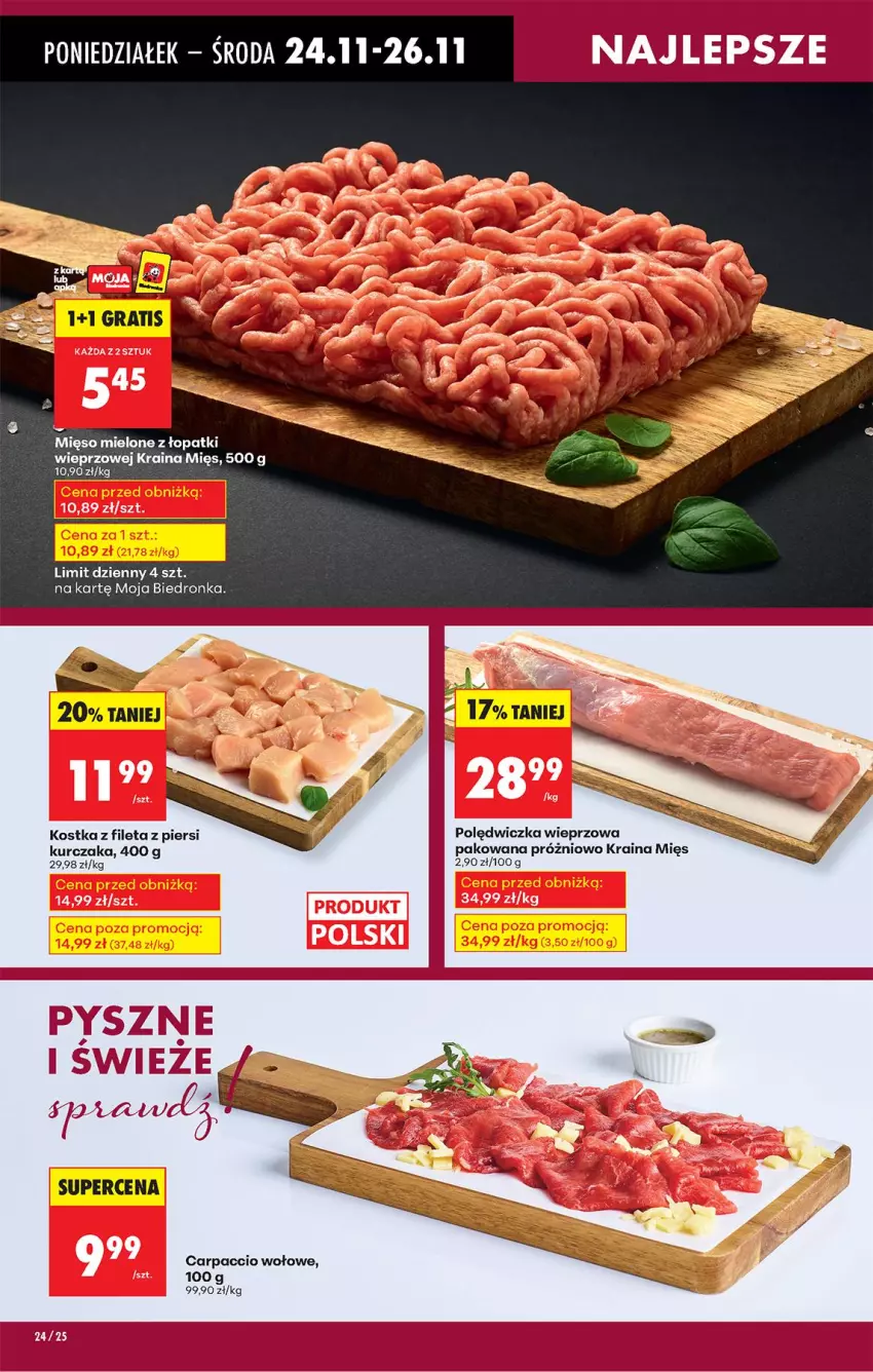 Gazetka promocyjna Biedronka - Od Poniedziałku - ważna 24.11 do 29.11.2025 - strona 34 - produkty: Carpaccio, Kurczak, Mięso, Mięso mielone, Mięso mielone z łopatki wieprzowej, Polędwiczka wieprzowa