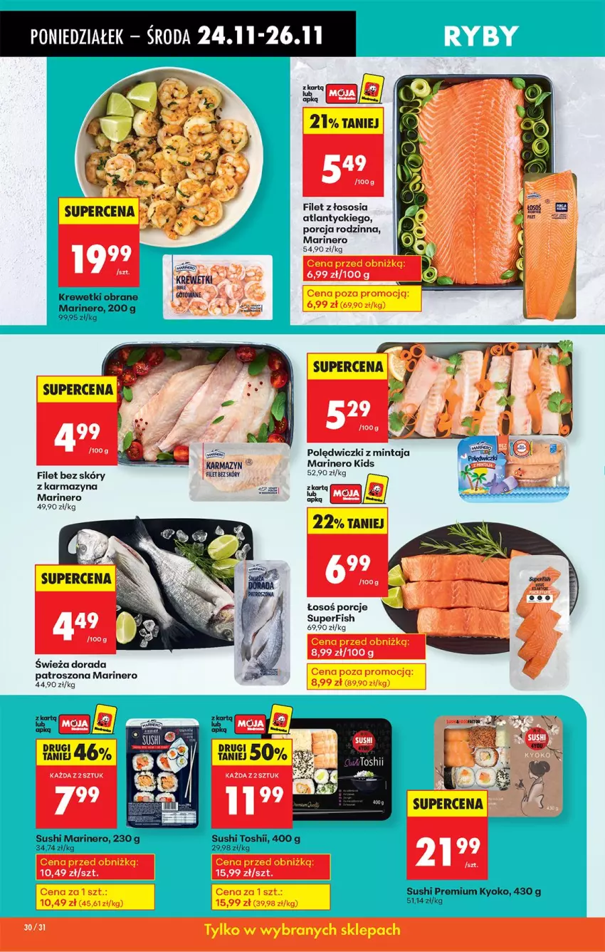 Gazetka promocyjna Biedronka - Od Poniedziałku - ważna 24.11 do 29.11.2025 - strona 40 - produkty: Fa, Krewetki, Mintaj, Por, Sos, Sushi