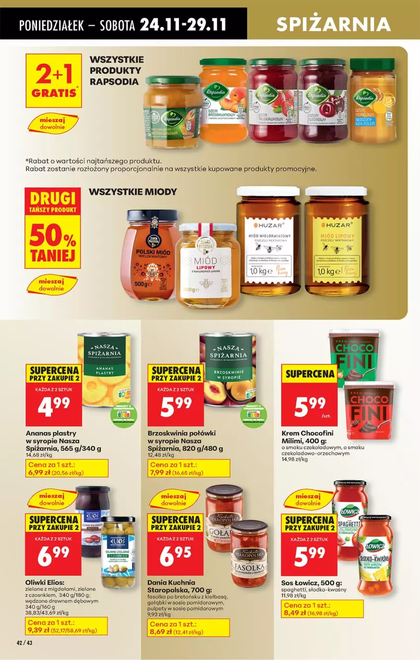 Gazetka promocyjna Biedronka - Od Poniedziałku - ważna 24.11 do 29.11.2025 - strona 60 - produkty: Ananas, Fa, Kuchnia, Miód, Oliwki, Por, Pulpety, Sos, Spaghetti, Syrop
