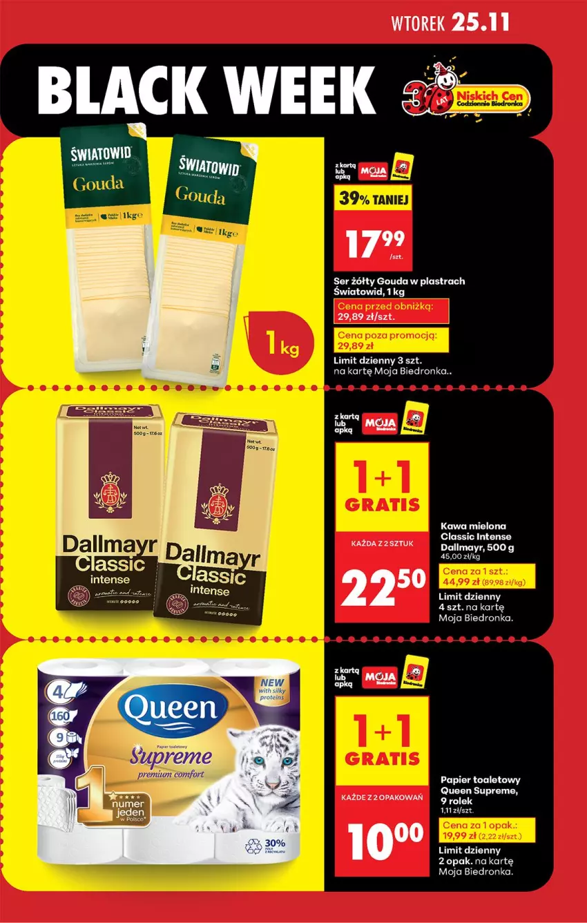 Gazetka promocyjna Biedronka - Od Poniedziałku - ważna 24.11 do 29.11.2025 - strona 7 - produkty: Gouda, Kawa, Kawa mielona, Papier, Papier toaletowy, Ser