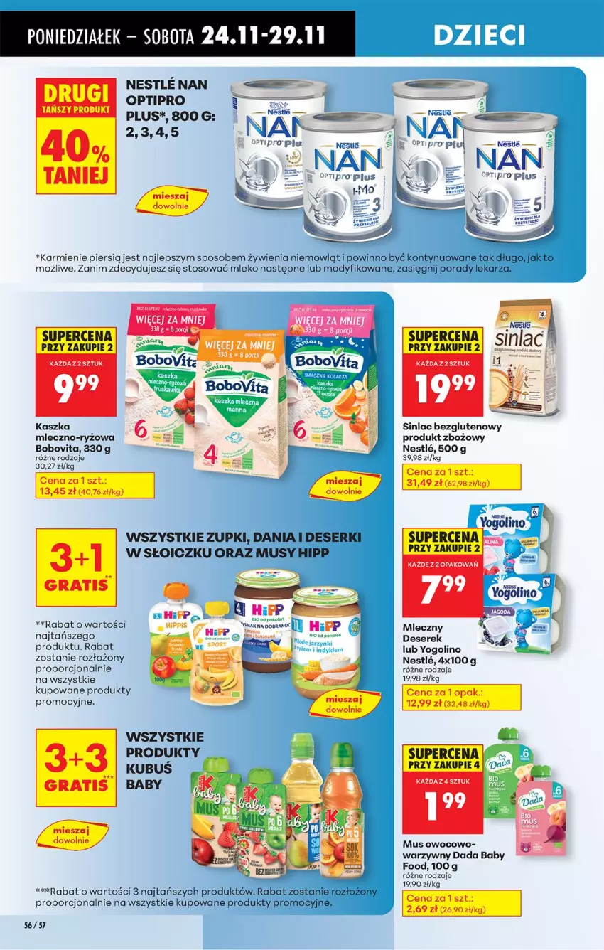 Gazetka promocyjna Biedronka - Od Poniedziałku - ważna 24.11 do 29.11.2025 - strona 76 - produkty: BoboVita, Dada, Deser, Dzieci, Gra, HiPP, Karmi, Kubuś, Mleko, Mus, O nas, Por, Ryż, Ser, Serek, Sinlac
