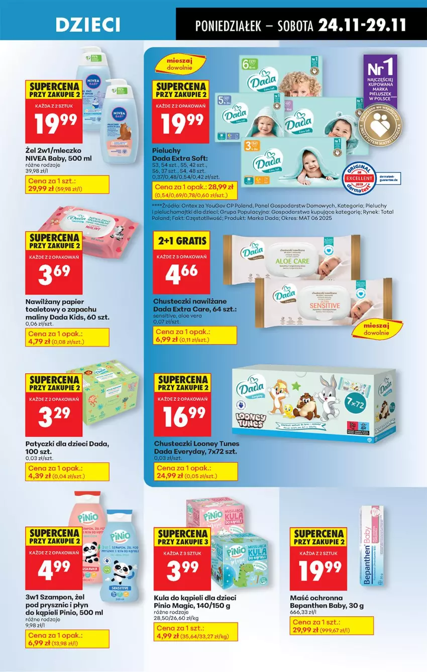Gazetka promocyjna Biedronka - Od Poniedziałku - ważna 24.11 do 29.11.2025 - strona 77 - produkty: Bepanthen, Dada, Dzieci, Gra, Kula do kąpieli, Maliny, Mleczko, Nivea, Nivea Baby, Papier, Papier toaletowy, Płyn do kąpieli, Szampon