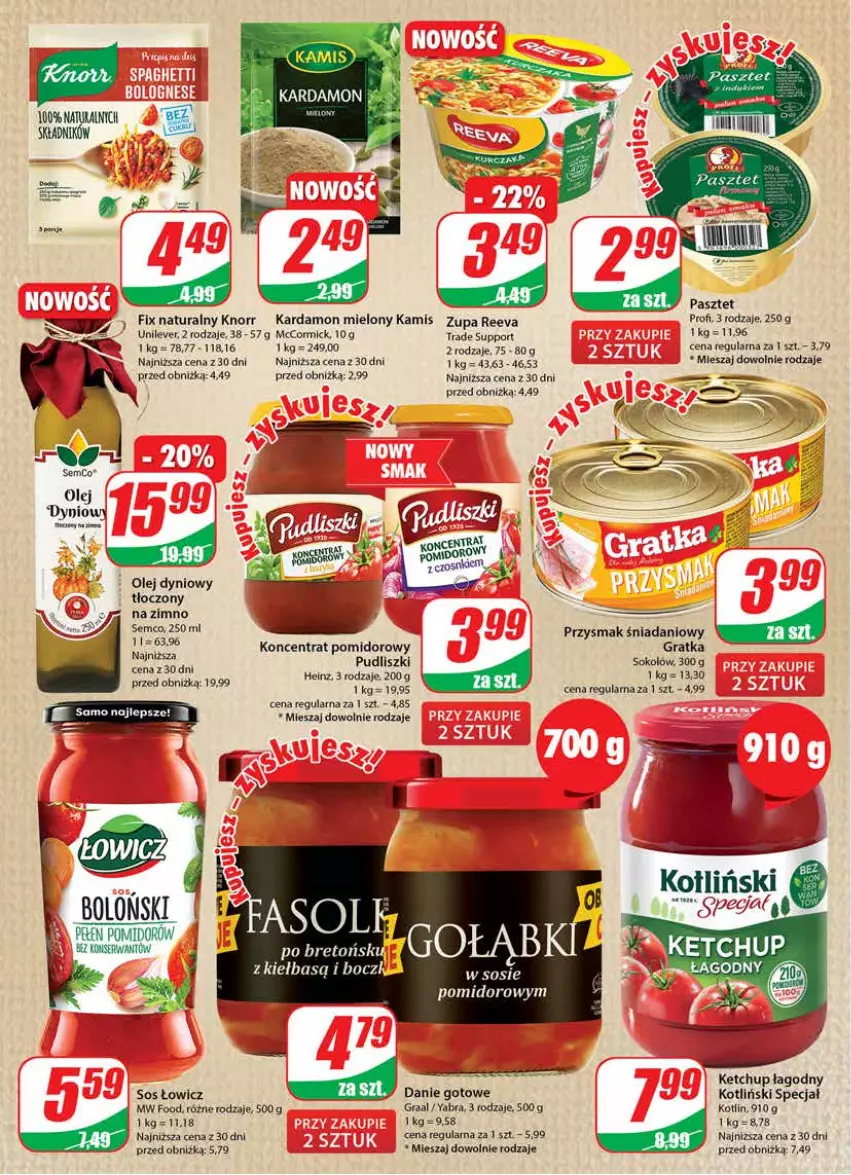 Gazetka promocyjna Dino - Gazetka 44 - ważna 02.11 do 07.11.2023 - strona 8 - produkty: Danie gotowe, Danio, Fa, Gra, Graal, Heinz, Kamis, Ketchup, Knorr, Koncentrat pomidorowy, Kotlin, Olej, Olej dyniowy, Pasztet, Por, Pudliszki, Ser, Sok, Sokołów, Sos, Zupa