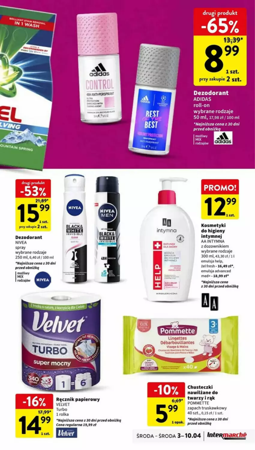 Gazetka promocyjna Intermarche - ważna 03.04 do 10.04.2024 - strona 29 - produkty: Dezodorant, Dozownik, Emulsja, Lack, Nivea, Velvet