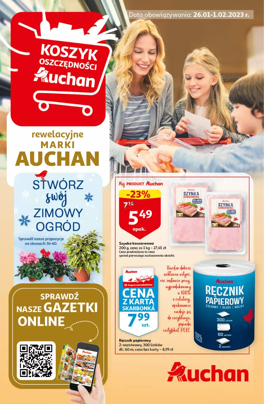 Gazetka promocyjna Auchan - Gazetka Rewelacyjne Marki Auchan Hipermarket Auchan - ważna 26.01 do 01.02.2023 - strona 1 - produkty: Ogród, Papier, Ręcznik, Ser, Szynka, Szynka konserwowa