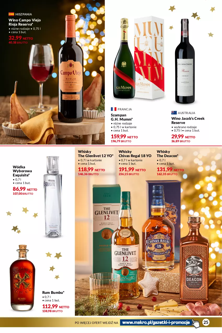 Gazetka promocyjna Makro - Katalog Delikatesy - oferta z alkoholem - ważna 28.11 do 24.12.2023 - strona 25 - produkty: Exquisite, Rioja, Rum, Ser, Whisky, Wino, Wódka, Wyborowa