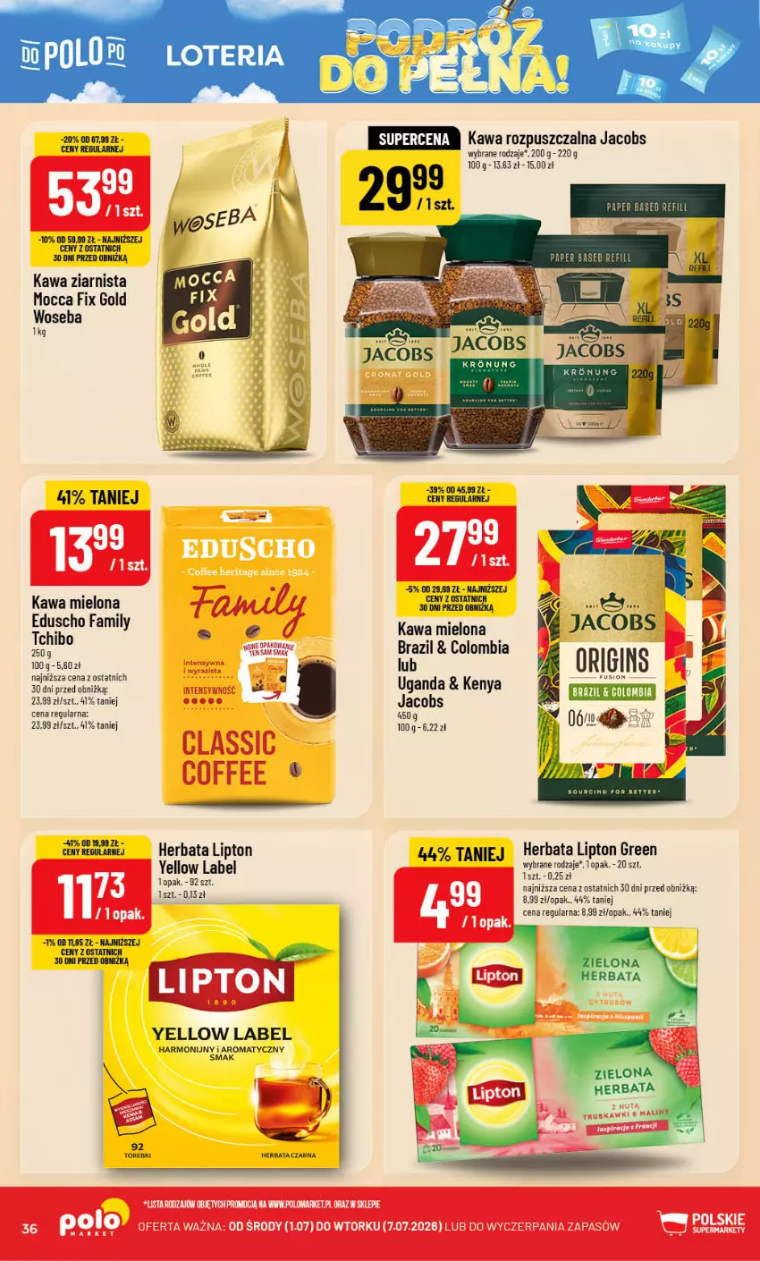 Gazetka promocyjna PoloMarket - Gazetka G27 - ważna 01.07 do 07.07.2026 - strona 36 - produkty: Fa, Fusion, Gin, Herbata, Jacobs, Kawa, Kawa mielona, Kawa rozpuszczalna, Kawa ziarnista, Lipton, Mocca Fix Gold, Woseba