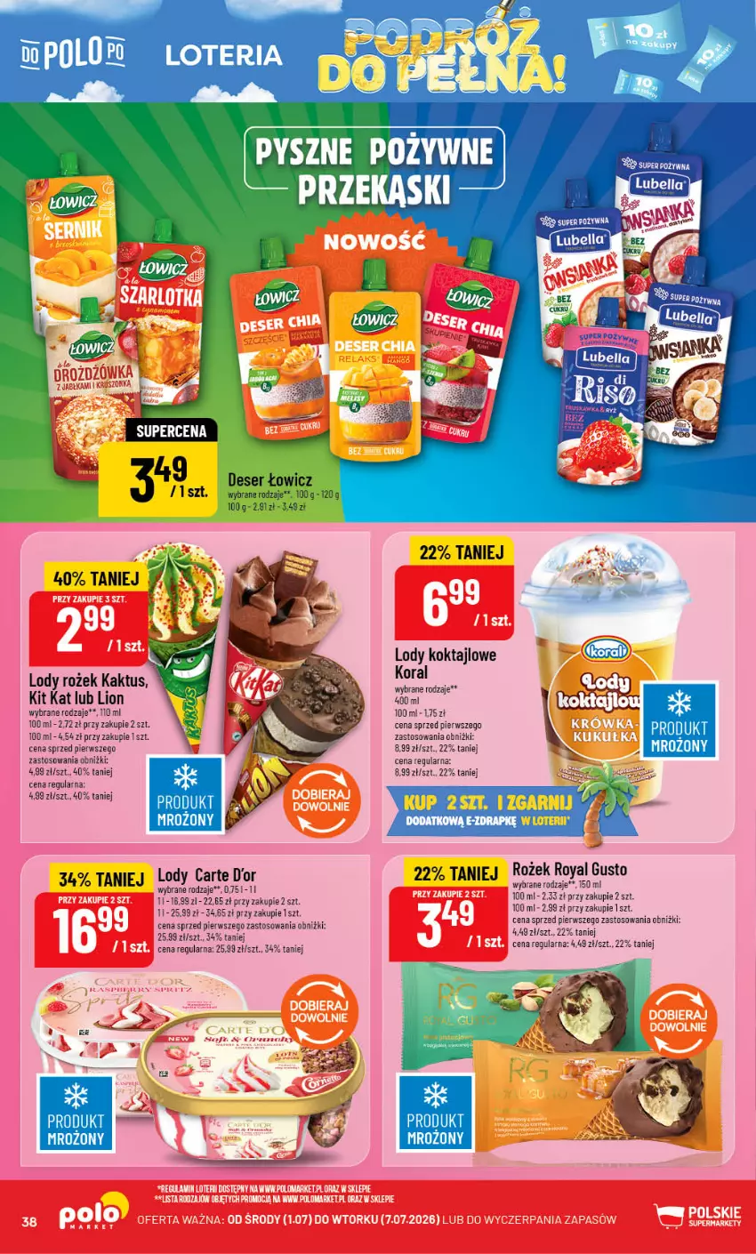 Gazetka promocyjna PoloMarket - Gazetka G27 - ważna 01.07 do 07.07.2026 - strona 38 - produkty: Carte d'Or, Deser, Kaktus, Kit Kat, Lion, Lody, Ser
