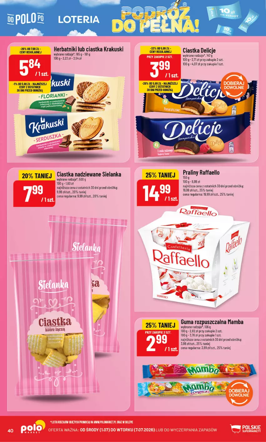 Gazetka promocyjna PoloMarket - Gazetka G27 - ważna 01.07 do 07.07.2026 - strona 40 - produkty: Ciastka, Delicje, Fa, Guma rozpuszczalna, Herbatniki, Krakus, Krakuski, Mamba, Raffaello