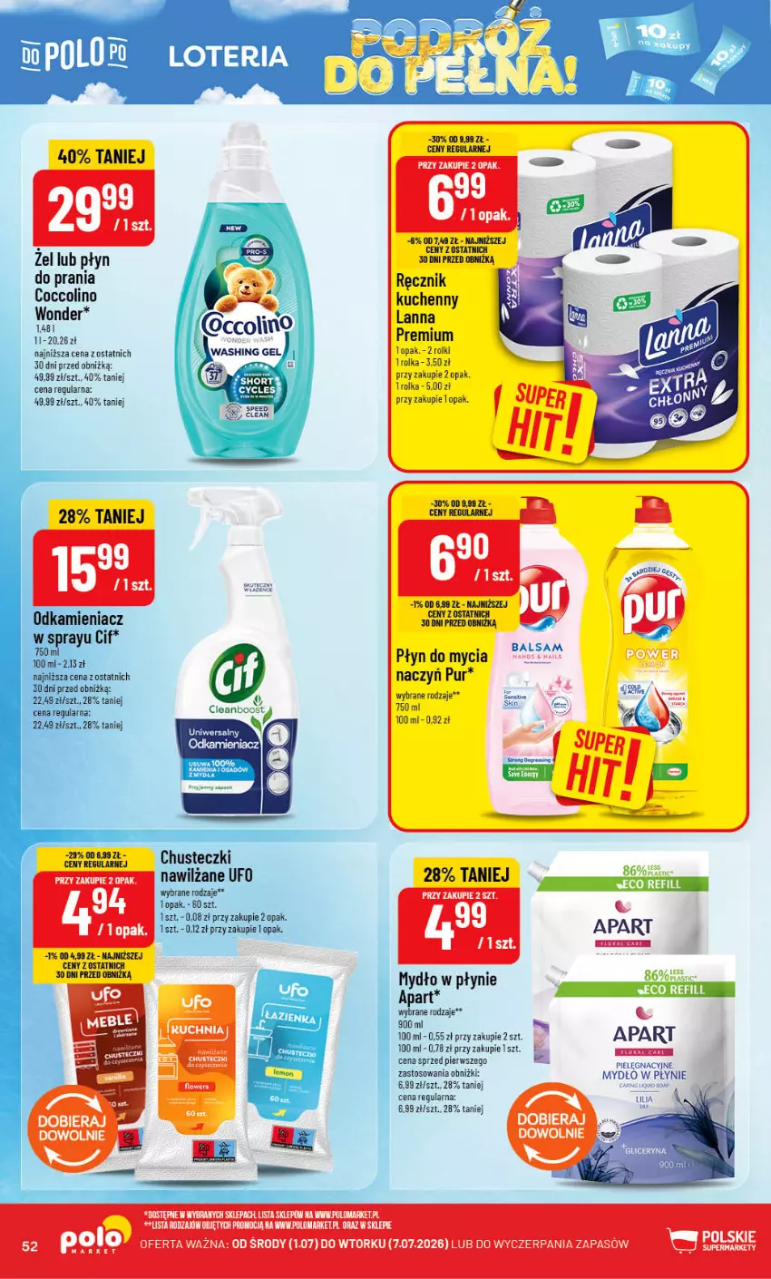 Gazetka promocyjna PoloMarket - Gazetka G27 - ważna 01.07 do 07.07.2026 - strona 52 - produkty: Chusteczki, Coccolino, Mydło, Mydło w płynie, Odkamieniacz, Płyn do mycia, Pur, Ręcznik, Ręcznik kuchenny