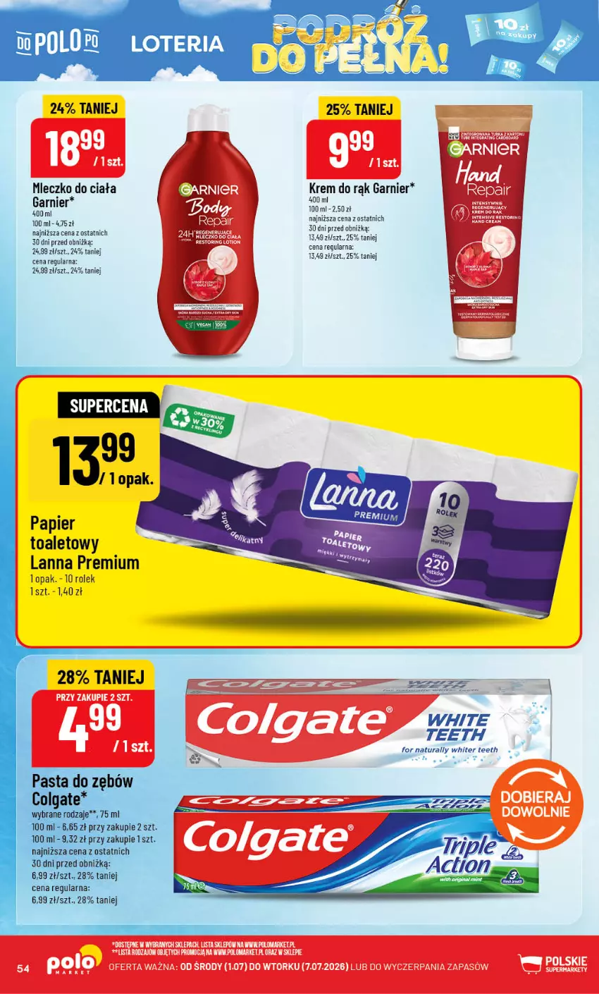 Gazetka promocyjna PoloMarket - Gazetka G27 - ważna 01.07 do 07.07.2026 - strona 54 - produkty: Garnier, Krem do rąk, Mleczko, Mleczko do ciała, Papier, Papier toaletowy