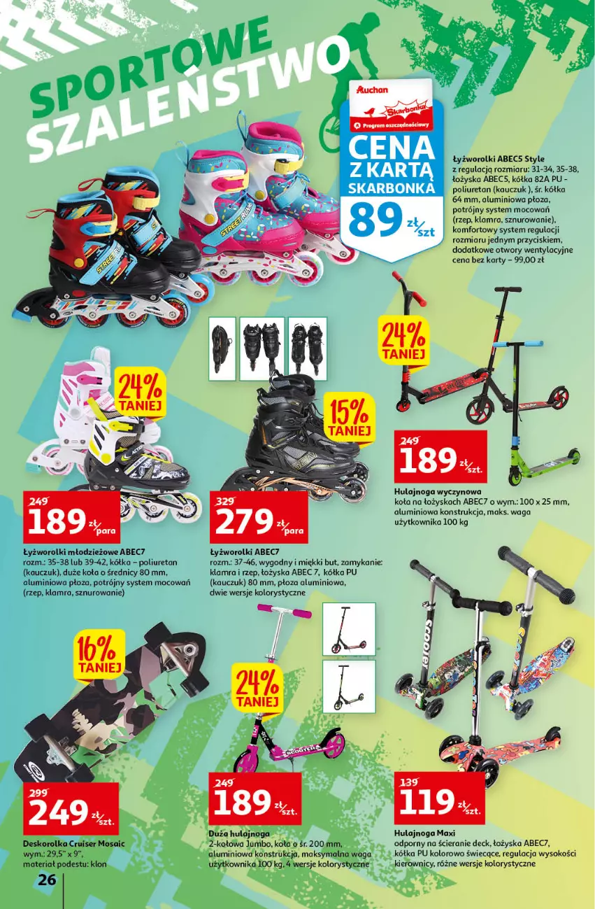 Gazetka promocyjna Auchan - przeNISKIE CENY przeRADOŚĆ dla dzieci Hipermarkety - ważna 26.05 do 01.06.2022 - strona 26 - produkty: Deskorolka, Hulajnoga, Por, Rolki, Ser, Sok, Waga