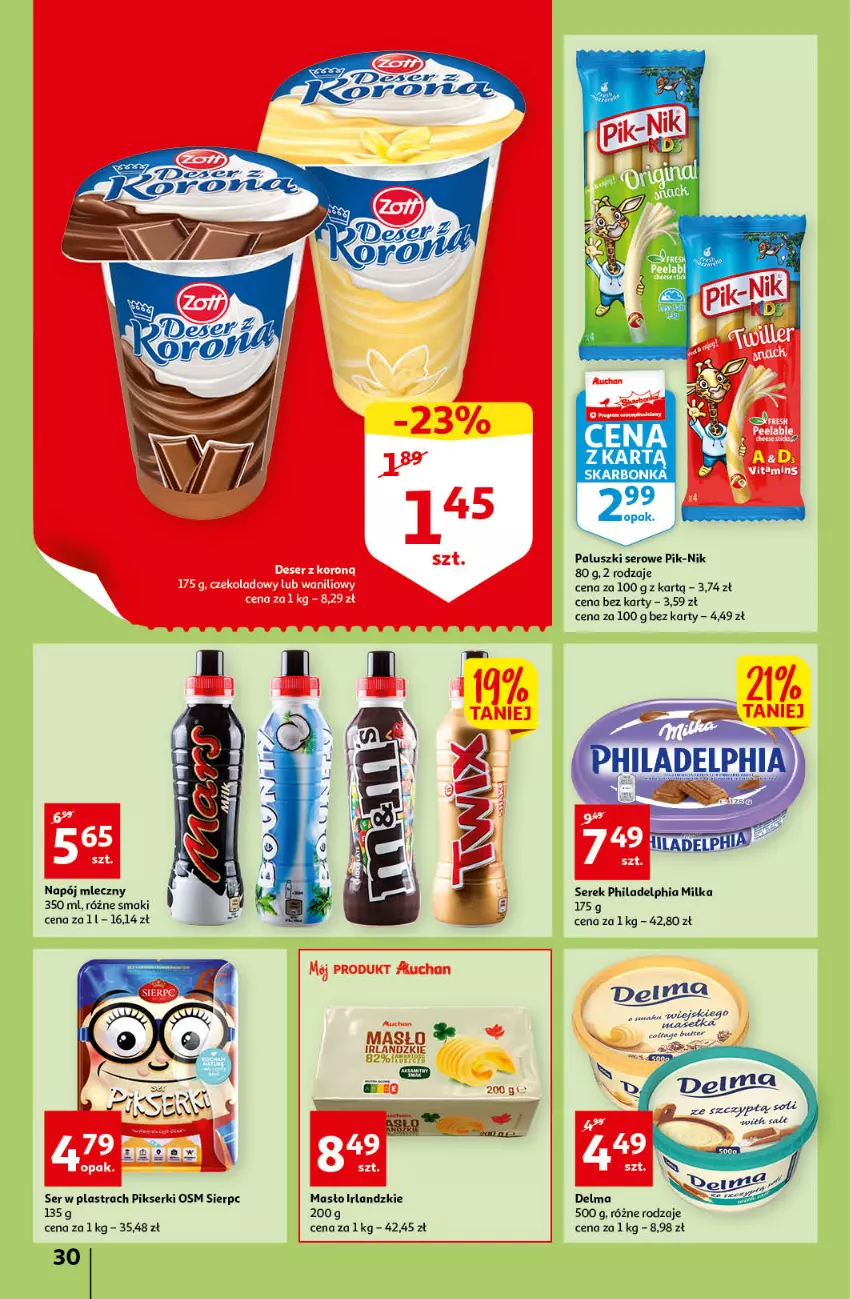 Gazetka promocyjna Auchan - przeNISKIE CENY przeRADOŚĆ dla dzieci Hipermarkety - ważna 26.05 do 01.06.2022 - strona 30 - produkty: Delma, Deser, Masło, Milka, Napój, Napój mleczny, Philadelphia, Ser, Serek