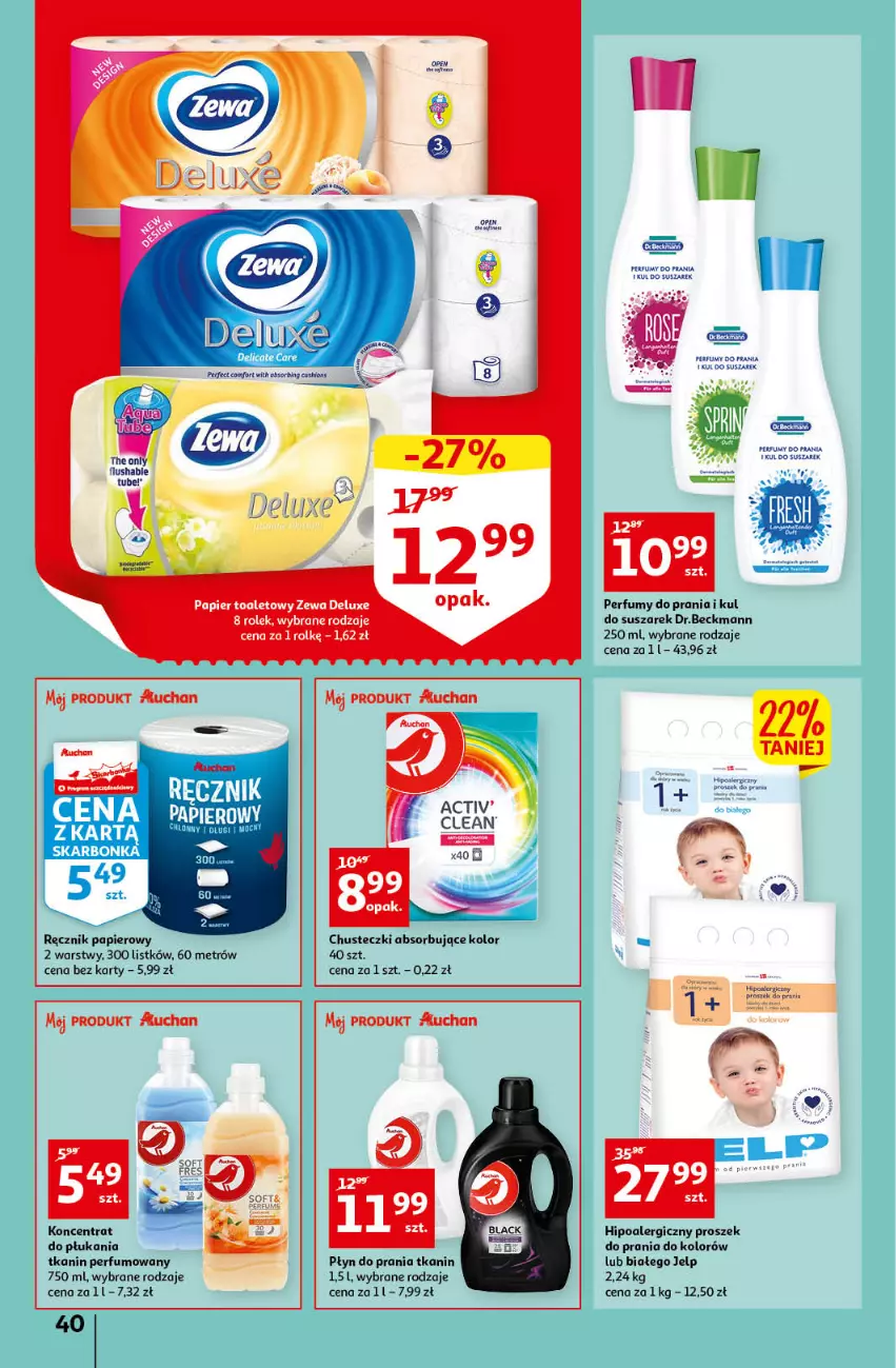 Gazetka promocyjna Auchan - przeNISKIE CENY przeRADOŚĆ dla dzieci Hipermarkety - ważna 26.05 do 01.06.2022 - strona 40 - produkty: Chusteczki, Hipoalergiczny proszek, Papier, Perfum, Płyn do prania, Proszek do prania, Ręcznik