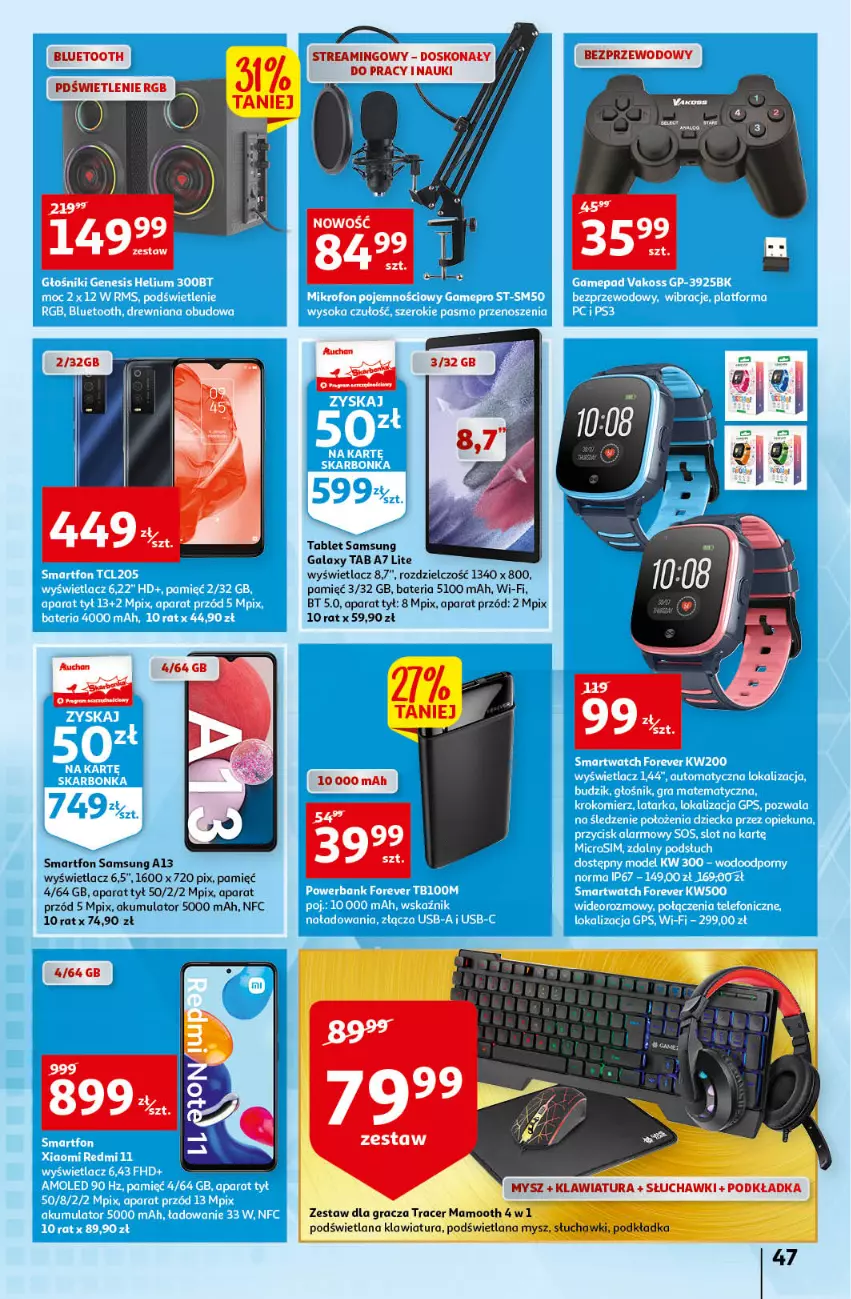 Gazetka promocyjna Auchan - przeNISKIE CENY przeRADOŚĆ dla dzieci Hipermarkety - ważna 26.05 do 01.06.2022 - strona 47 - produkty: Acer, Akumulator, Bateria, Gala, Gra, Klawiatura, LANA, Mysz, Podkład, Podkładka, Samsung, Słuchawki, Smartfon, Tablet