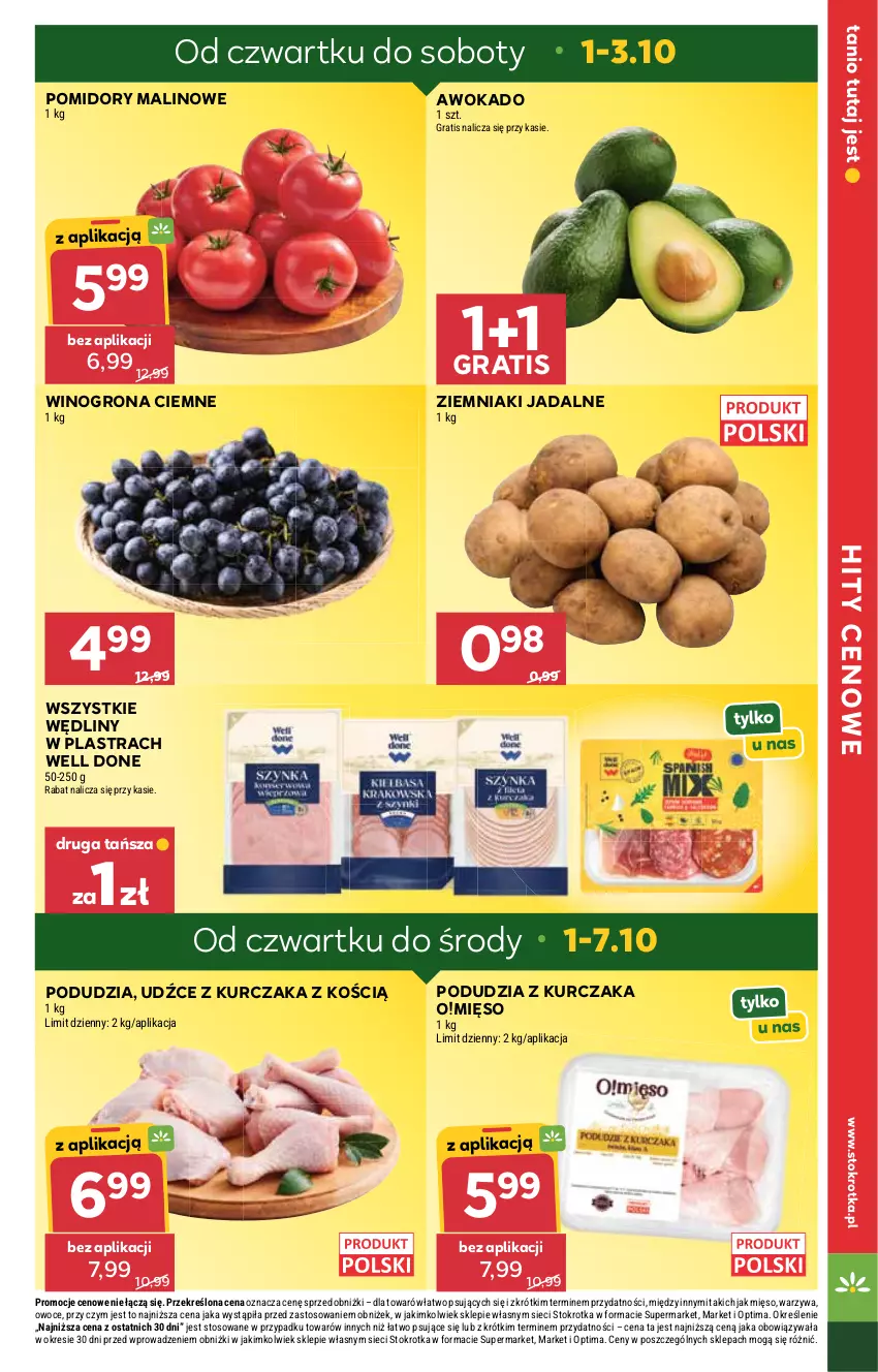 Gazetka promocyjna Stokrotka - Supermarket - ważna 01.10 do 07.10.2026 - strona 3 - produkty: Gra, Kurczak, Mięso, Optima, Owoce, Pomidory, Warzywa, Wino, Winogrona, Ziemniaki