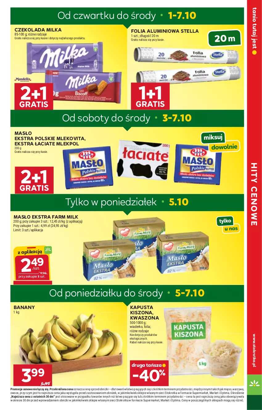 Gazetka promocyjna Stokrotka - Supermarket - ważna 01.10 do 07.10.2026 - strona 5 - produkty: Banany, Czekolada, Fa, Farm Milk, Folia aluminiowa, Gra, Masło, Mięso, Milka, Mleko, Mlekovita, Optima, Owoce, Warzywa