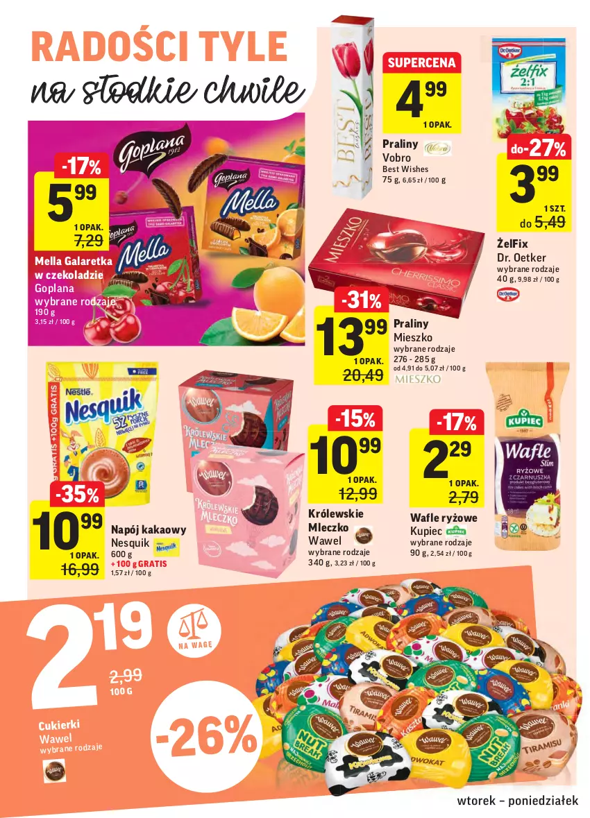 Gazetka promocyjna Intermarche - Dzień Dziecka, Dzień Mamy - ważna 25.05 do 31.05.2021 - strona 28 - produkty: Cukier, Cukierki, Dr. Oetker, Gala, Galaretka, Goplana, Gra, Kakao, Królewski, Królewskie Mleczko, Kupiec, LANA, Mleczko, Napój, Nesquik, Piec, Praliny, Ryż, Wafle, Wawel