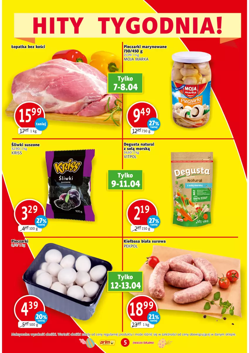 Gazetka promocyjna Prim Market - ważna 07.04 do 13.04.2022 - strona 5 - produkty: Kiełbasa, Kiełbasa biała, Pekpol, Piec, Sok