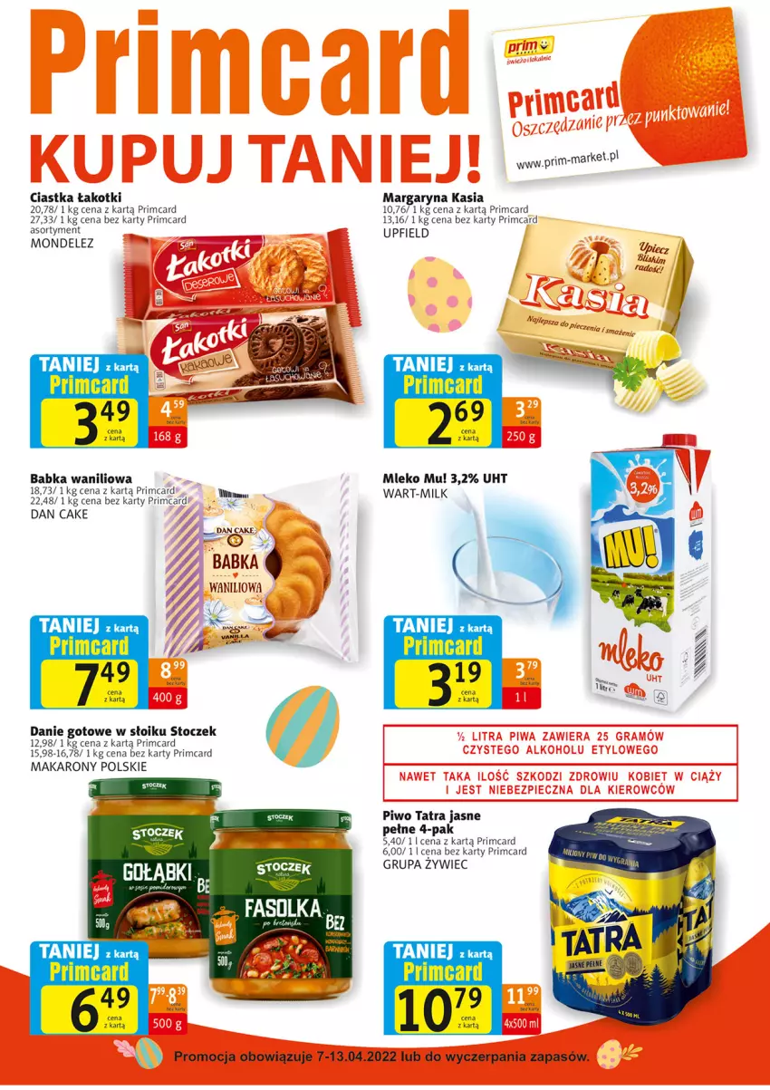 Gazetka promocyjna Prim Market - ważna 07.04 do 13.04.2022 - strona 7 - produkty: Babka, Ciastka, Dan Cake, Danie gotowe, Kasia, Makaron, Margaryna, Mleko, Piec, Piwo, Tatra