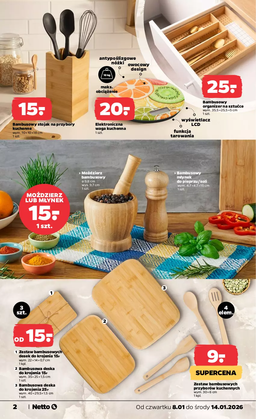 Gazetka promocyjna Netto - Od Czwartku - ważna 08.01 do 14.01.2026 - strona 2 - produkty: Deska do krojenia, Młynek, Organizer, Pieprz, Przybory kuchenne, Stojak, Waga