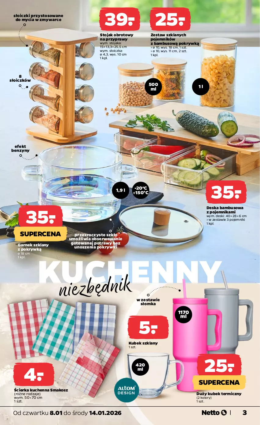 Gazetka promocyjna Netto - Od Czwartku - ważna 08.01 do 14.01.2026 - strona 3 - produkty: Garnek, Kosz, Kubek, Kubek termiczny, Pojemnik, Przyprawy, Ser, Słoiczki, Stojak