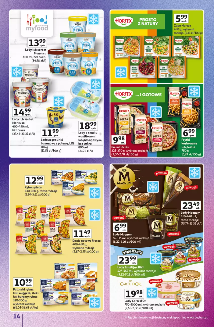 Gazetka promocyjna Auchan - Znane Marki Hipermarket - ważna 11.06 do 17.06.2026 - strona 14 - produkty: Burger, Danie gotowe, Frosta, Hortex, Lody, Piec, Pizza, Ryba, Stek