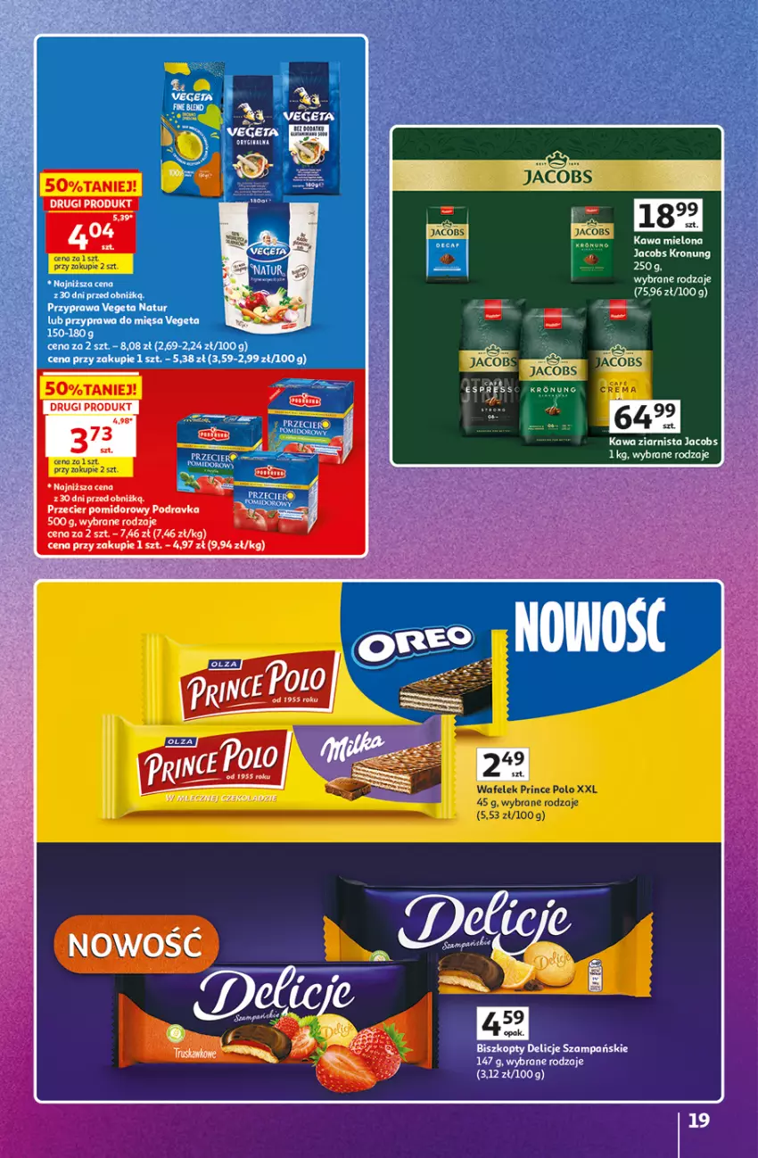Gazetka promocyjna Auchan - Znane Marki Hipermarket - ważna 11.06 do 17.06.2026 - strona 19 - produkty: Biszkopty, Delicje, Fa, Jacobs, Kawa, Kawa ziarnista, Podravka, Ser, Vegeta, Vegeta Natur, Wafelek
