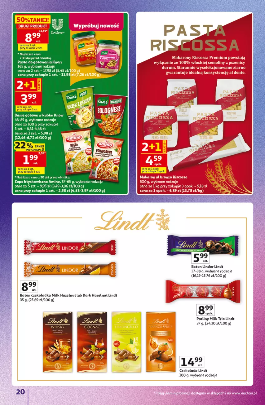 Gazetka promocyjna Auchan - Znane Marki Hipermarket - ważna 11.06 do 17.06.2026 - strona 20 - produkty: Baton, Czekolada, Danie gotowe, Knorr, Lindor, Lindt, Praliny, Zupa