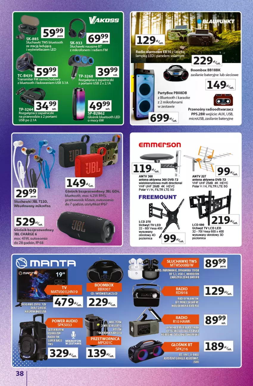 Gazetka promocyjna Auchan - Znane Marki Hipermarket - ważna 11.06 do 17.06.2026 - strona 38 - produkty: Bateria, Głośnik, Głośnik bluetooth, Gra, JBL, Mikrofon, Por, Power audio, Poziomica, Radioodtwarzacz, Silan, Słuchawki, Tran, Transmiter