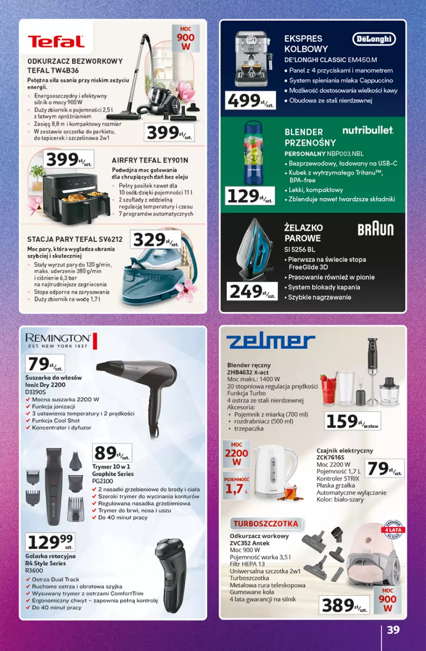 Gazetka promocyjna Auchan - Znane Marki Hipermarket - ważna 11.06 do 17.06.2026 - strona 39 - produkty: Blender, Blender ręczny, Cappuccino, Czajnik, Czajnik elektryczny, Fa, Golarka, Gra, Grzałka, Kontroler, Kubek, Odkurzacz, Olej, Orka, Pojemnik, Por, Remington, Rozdrabniacz, Rura, Ser, Stacja pary, Suszarka, Szczotka, Tefal, Teleskop, Top, Trzepaczka