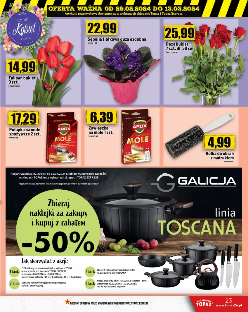 Gazetka promocyjna Topaz - Gazetka - ważna 29.02 do 06.03.2024 - strona 23 - produkty: Amol, Bukiet, Klej, Róża, Top, Tulipan